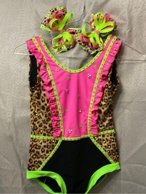 LA Designs Kids Dance Costume - Hot Pink, Neon Green, Leopard